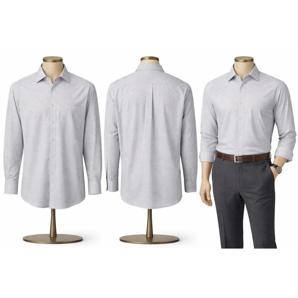 Roundtree & Yorke Men’s 3XB Big Tall Blue White Micro Dot Button Down Shirt Long